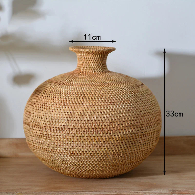 Rattan Decorative Vase | Boho Woven Wicker Vase for Dried Flowers & Natural Home Decor