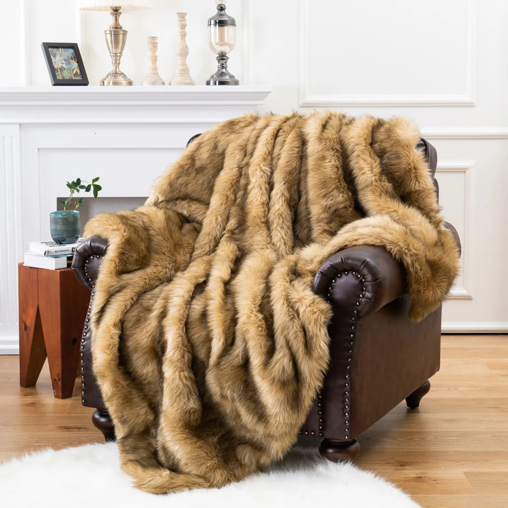 Luxury Fox Faux Fur Throw Blanket | Soft Plush Decorative Blanket
