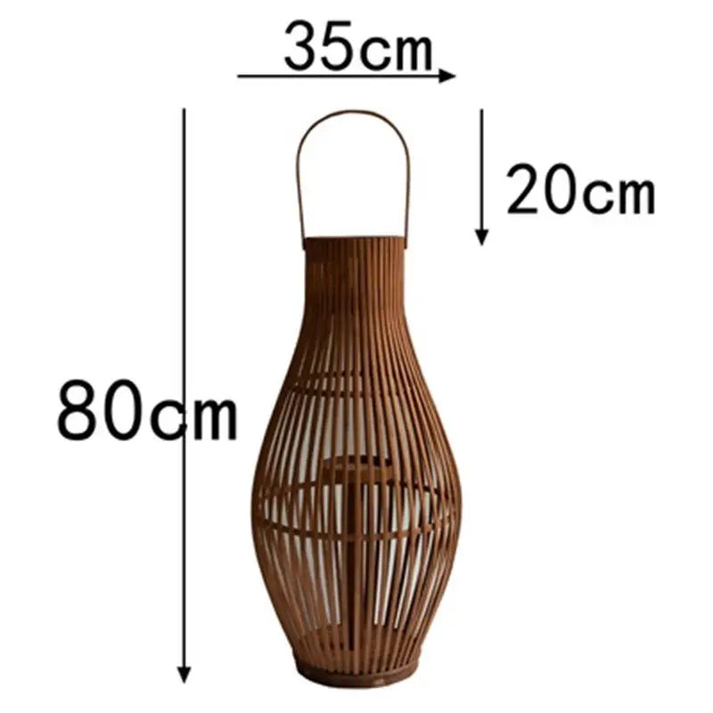 Boho Rattan LED Floor Lantern | Large Flameless Candle Lantern for Living Room