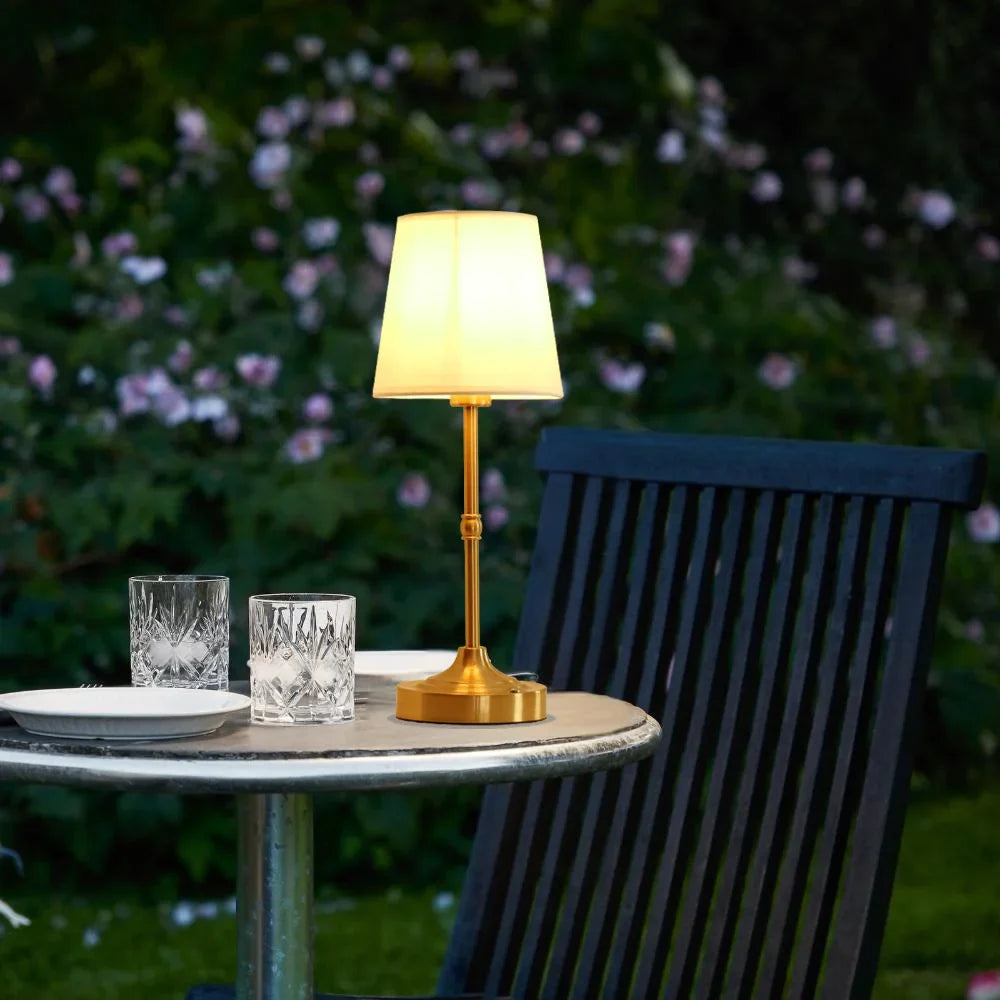 Modern Gold Table Lamp Set - Dimmable Bedside Lamps with Fabric Shade