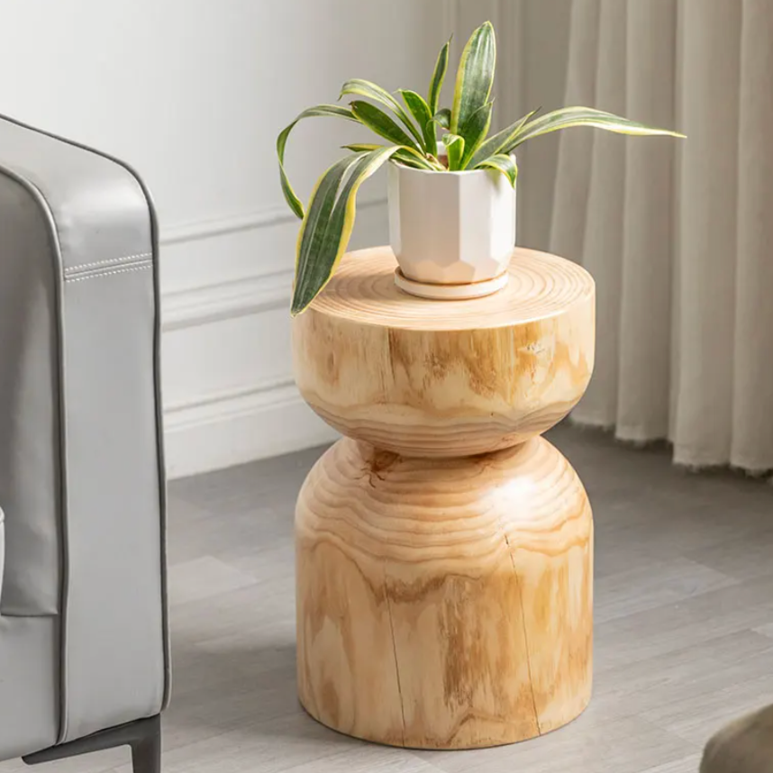Natural Wooden Side Table | Solid Wood Accent Table for Living Room