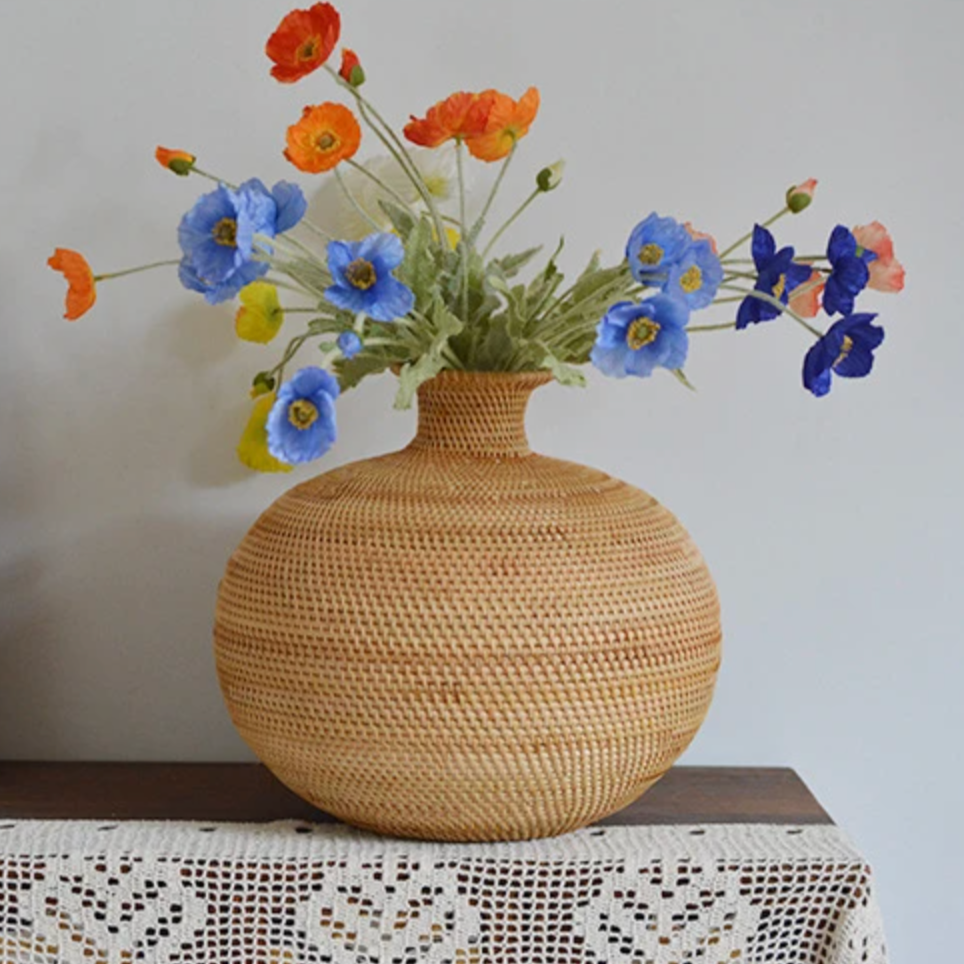 Rattan Decorative Vase | Boho Woven Wicker Vase for Dried Flowers & Natural Home Decor