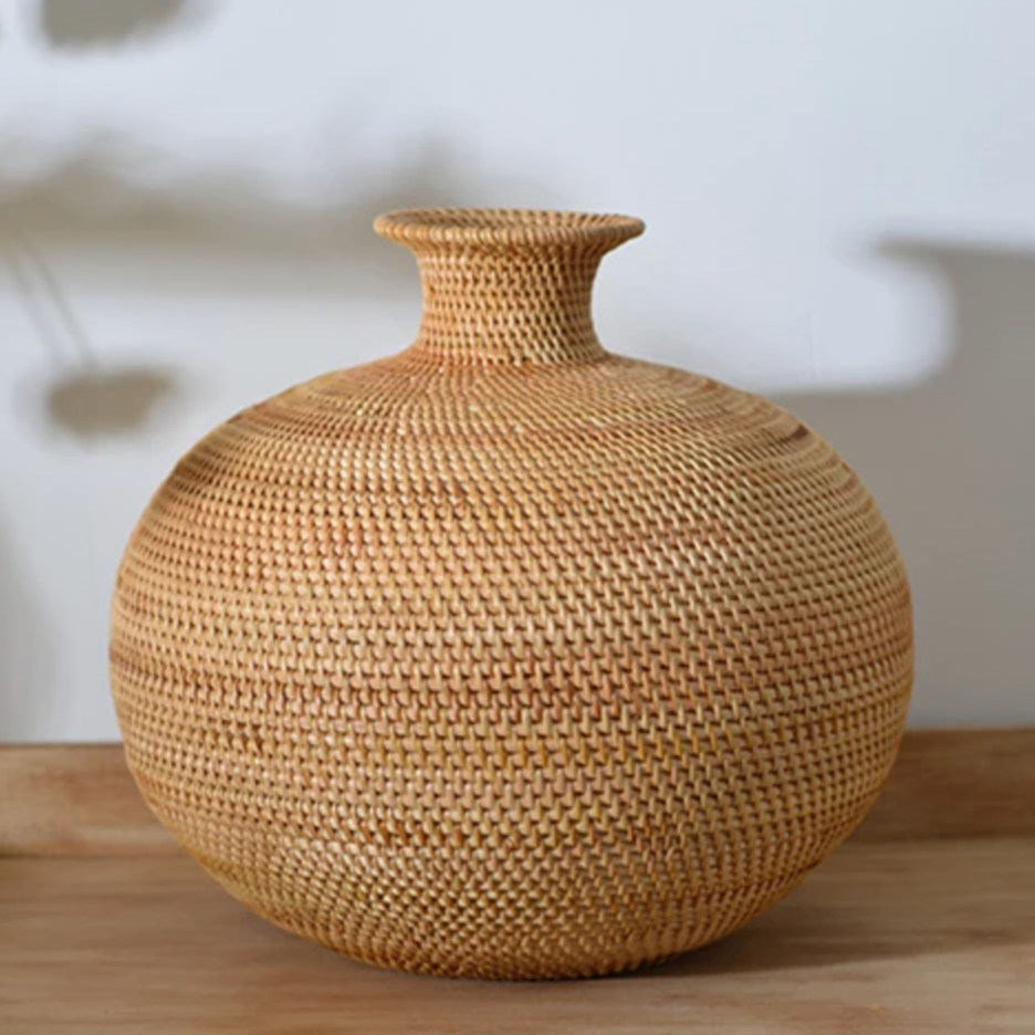 Rattan Decorative Vase | Boho Woven Wicker Vase for Dried Flowers & Natural Home Decor