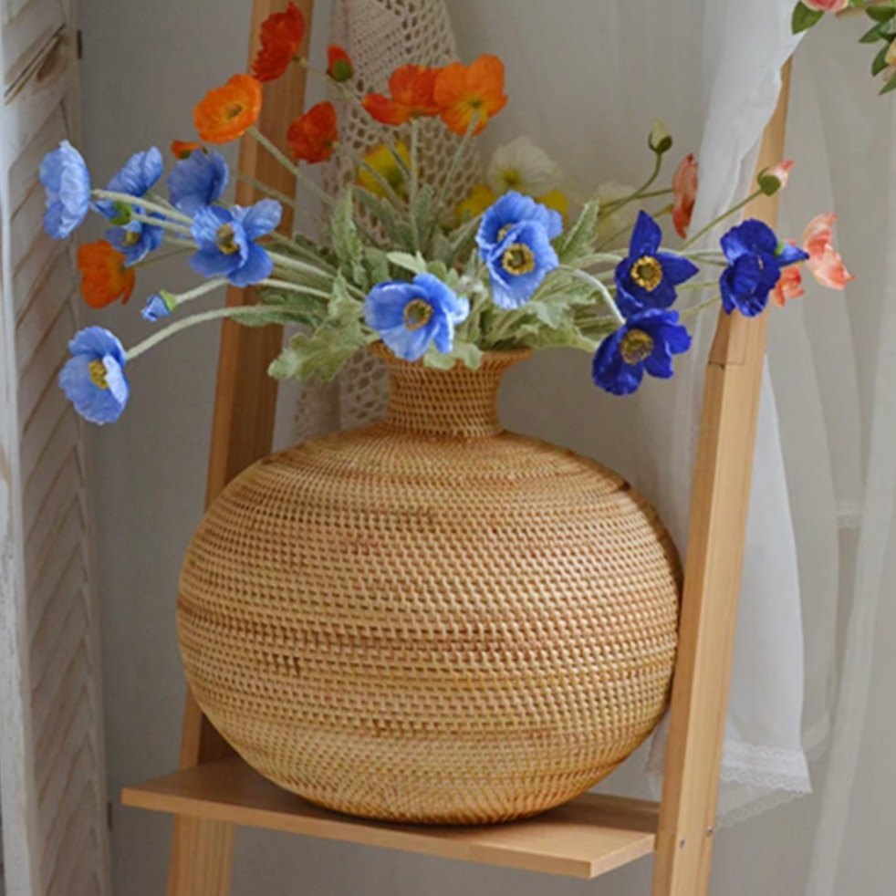 Rattan Decorative Vase | Boho Woven Wicker Vase for Dried Flowers & Natural Home Decor