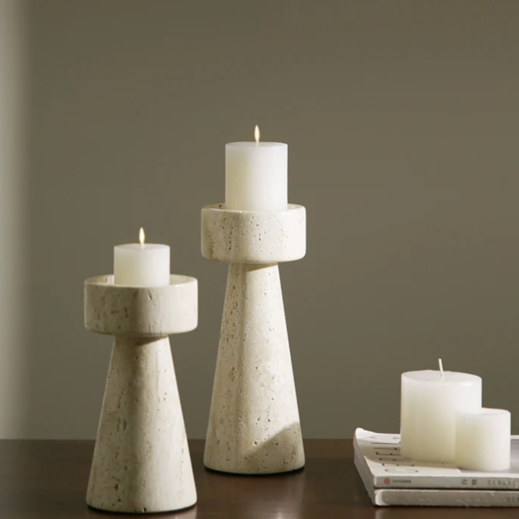 Faux Travertine Stone Candle Holder | Modern Minimalist Candle Stand