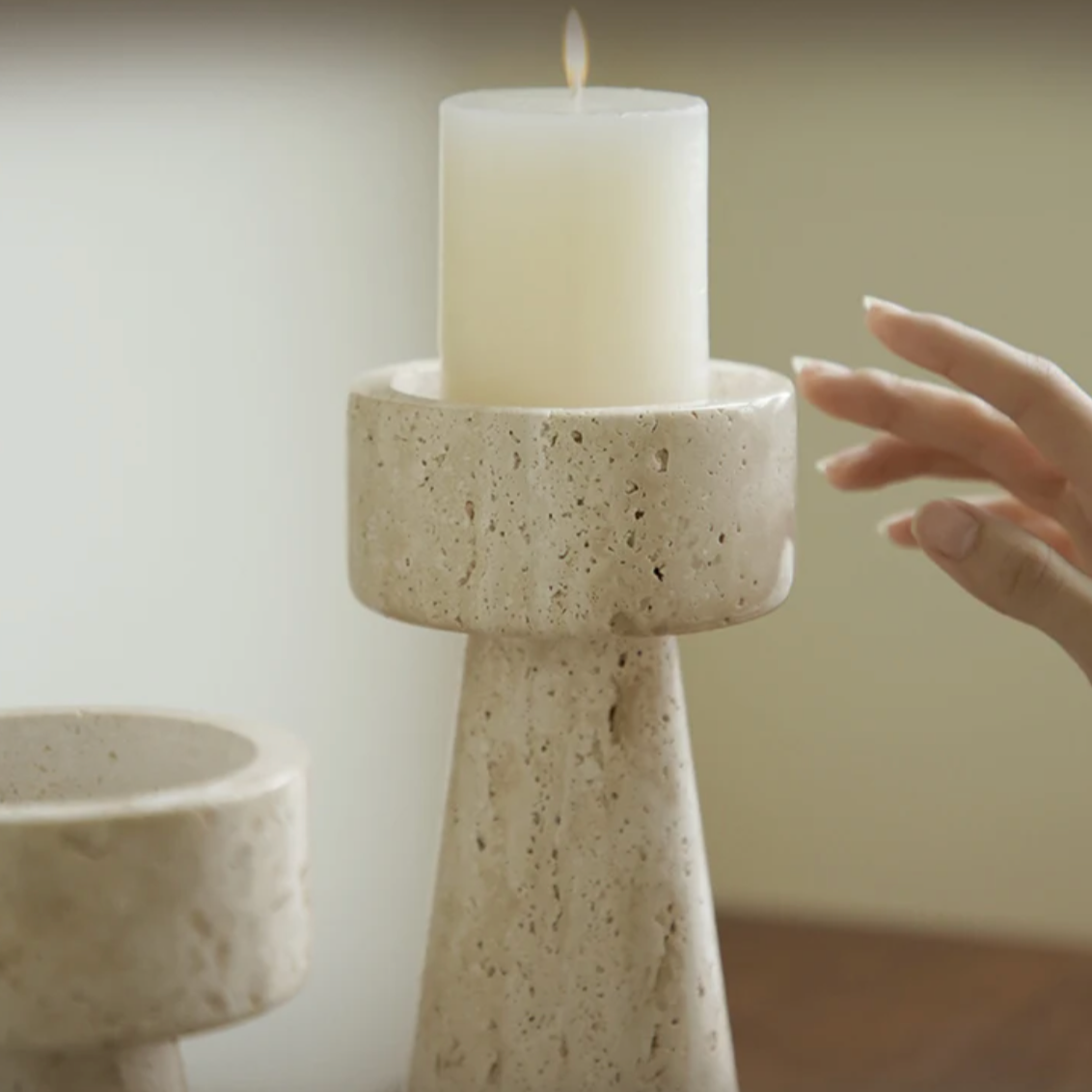 Faux Travertine Stone Candle Holder | Modern Minimalist Candle Stand