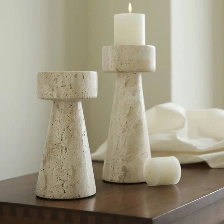 Faux Travertine Stone Candle Holder | Modern Minimalist Candle Stand
