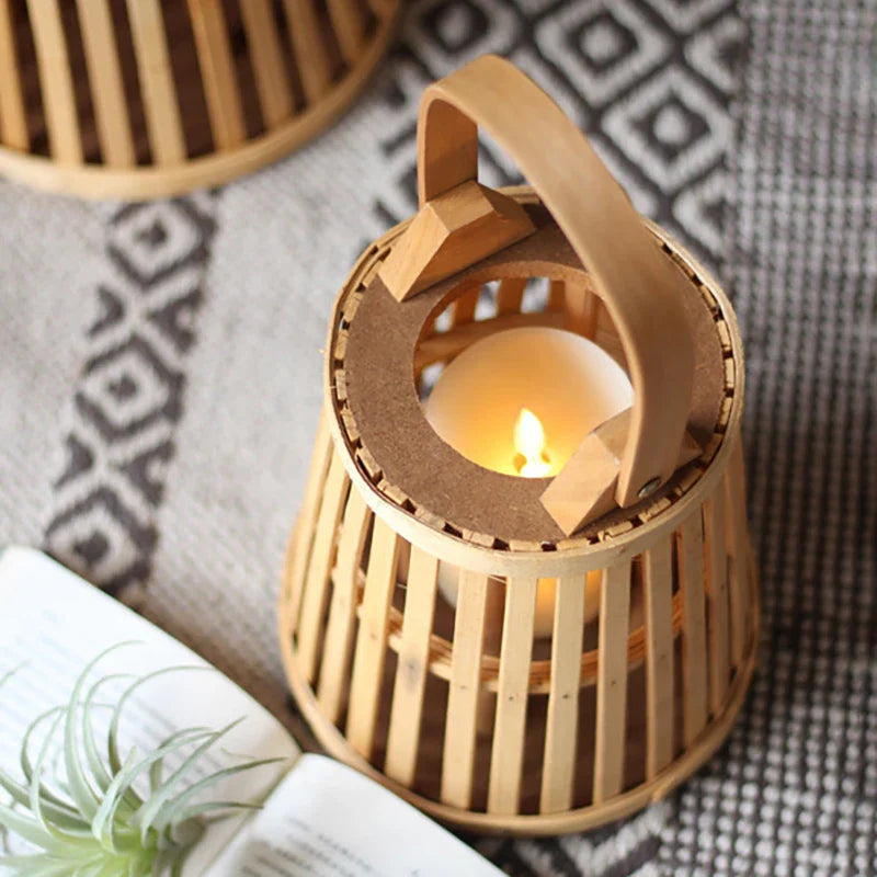 Bamboo Rattan LED Candle Lantern | Flameless Candle Holder for Indoor & Outdoor Home Décor