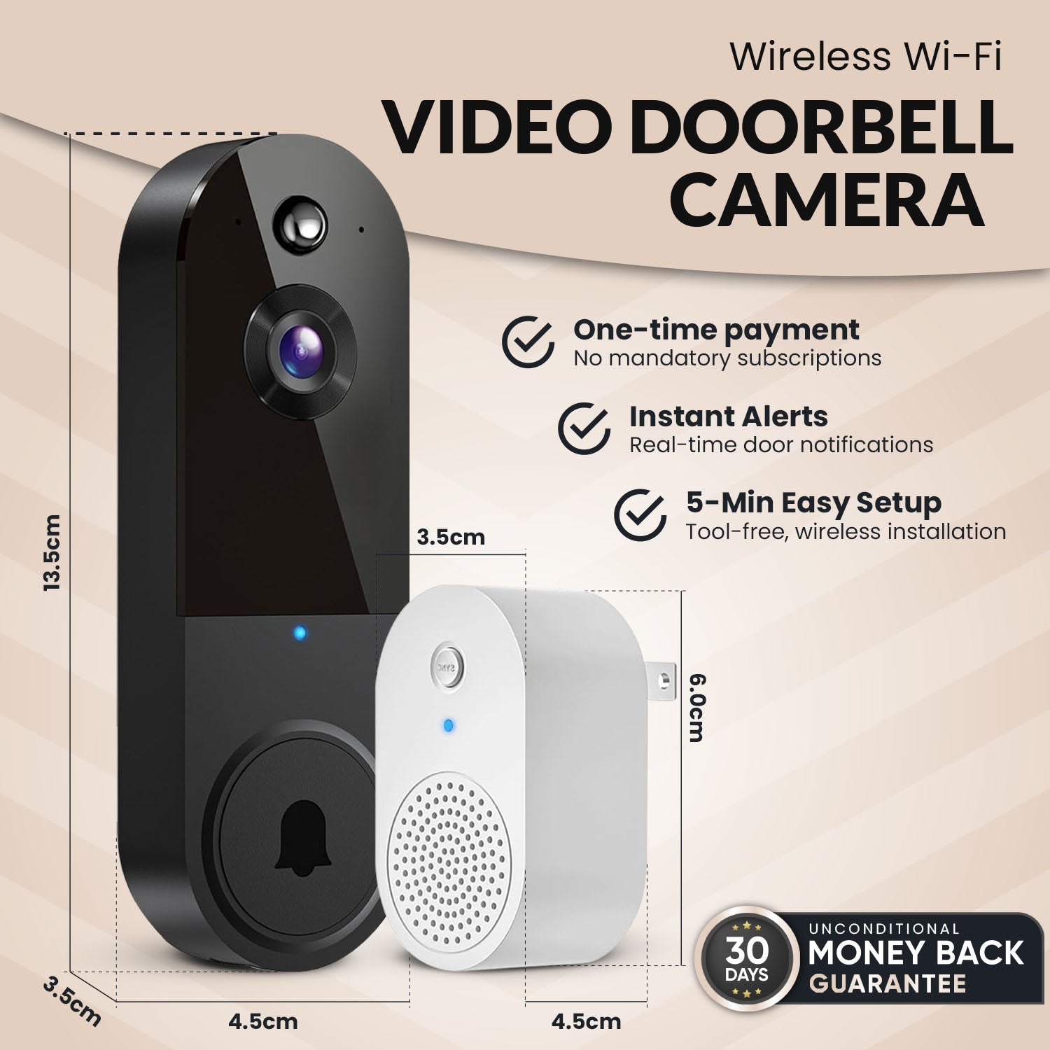 Smart SafeDoorbell | Wireless Video Doorbell - HD Security Camera with Two-Way Talk