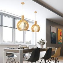 Handcrafted Wood Pendant Light - Rustic Natural Wood Ceiling Lamp for Dining Room