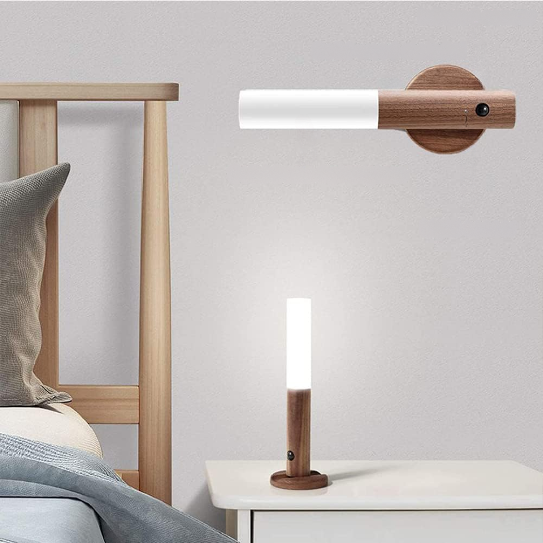 LED Motion Sensor Wall Light Wood Wireless Rechargeable