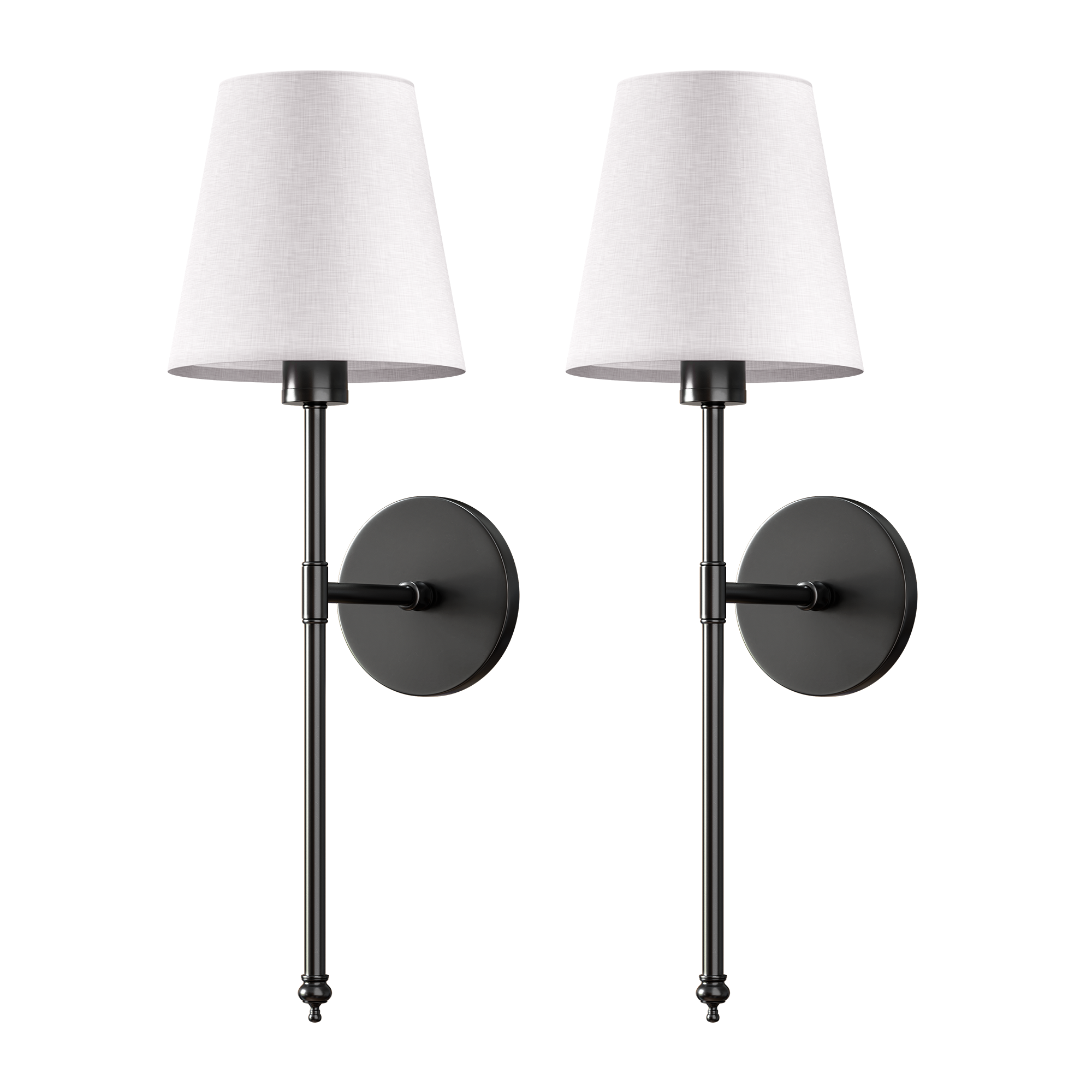 Modern Brass Wireless Wall Sconces with Linen Shade (Set of 2)