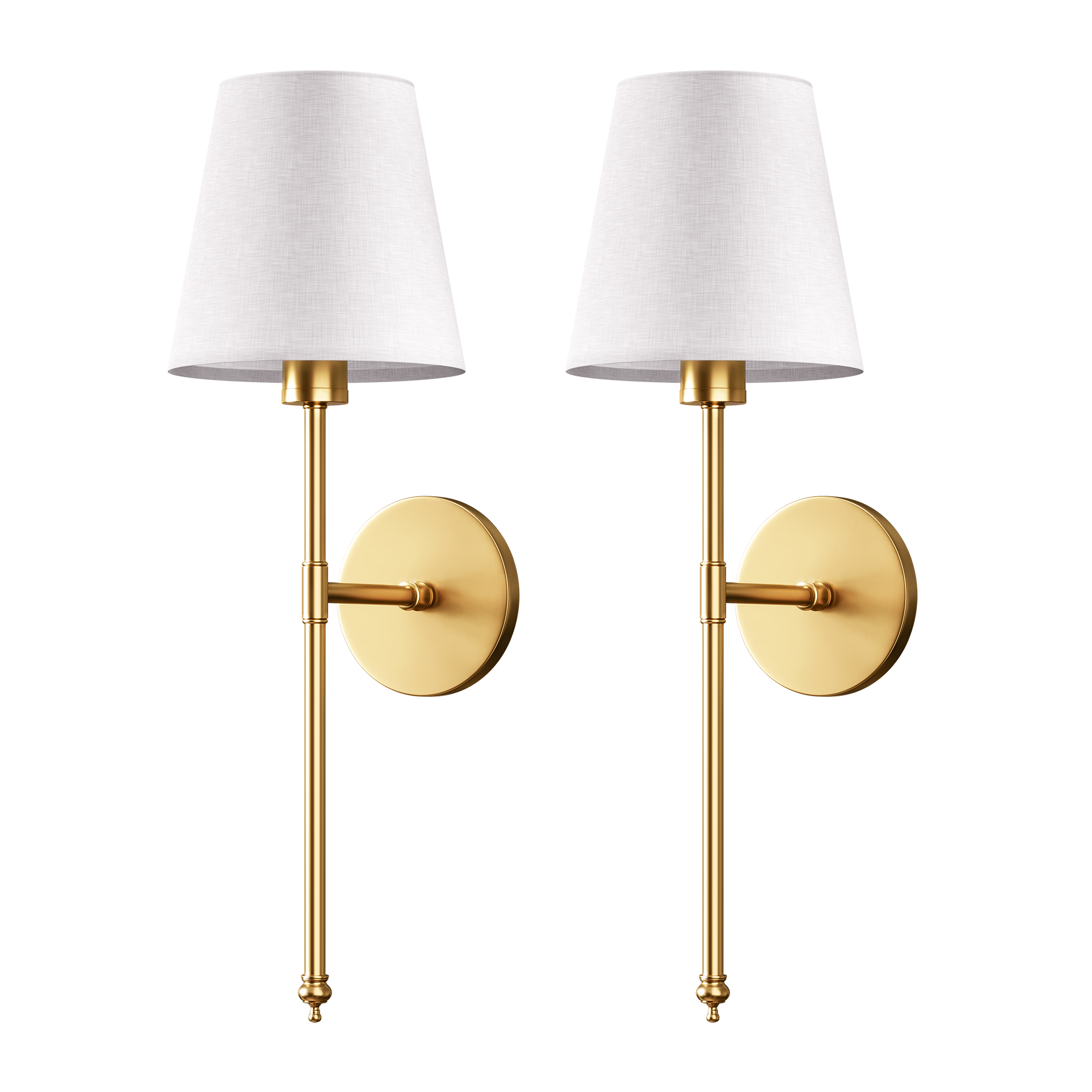 Modern Brass Wireless Wall Sconces with Linen Shade (Set of 2)