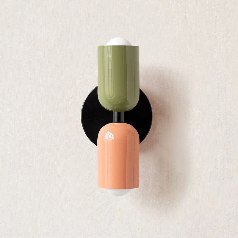Modern Dual-Shade Wall Sconce | Black & Terracotta Color Block Fixture