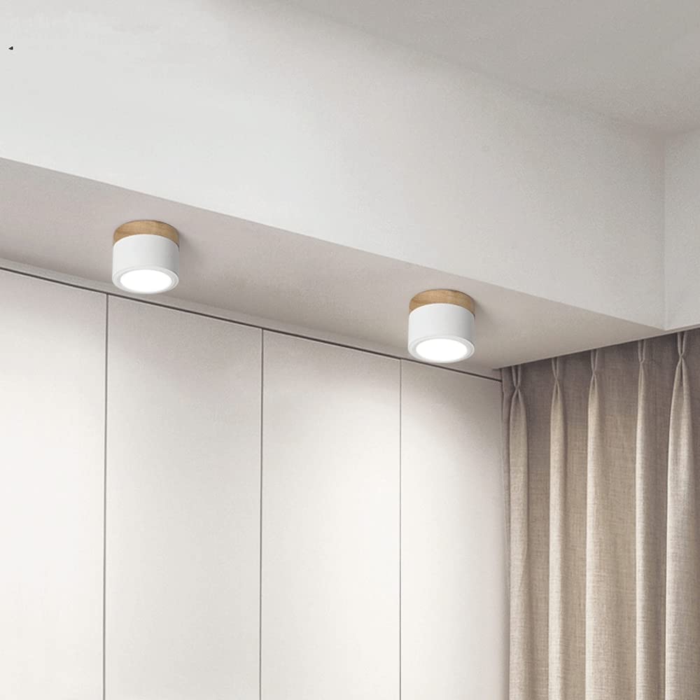 Modern Flush Mount Ceiling Light with Natural Wood Trim
