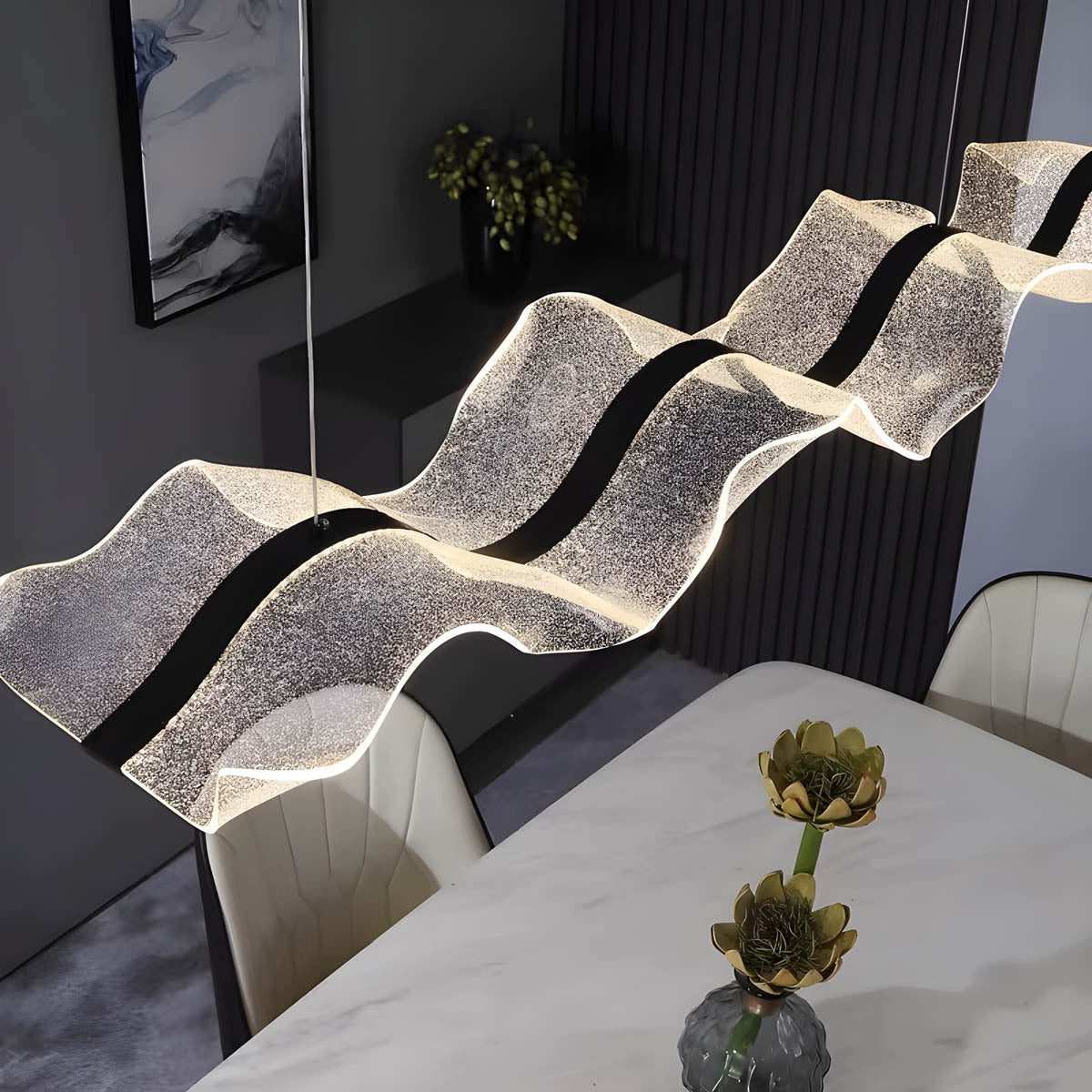 Modern LED Chandelier - Dimmable Wave Linear Pendant Light for Dining Room