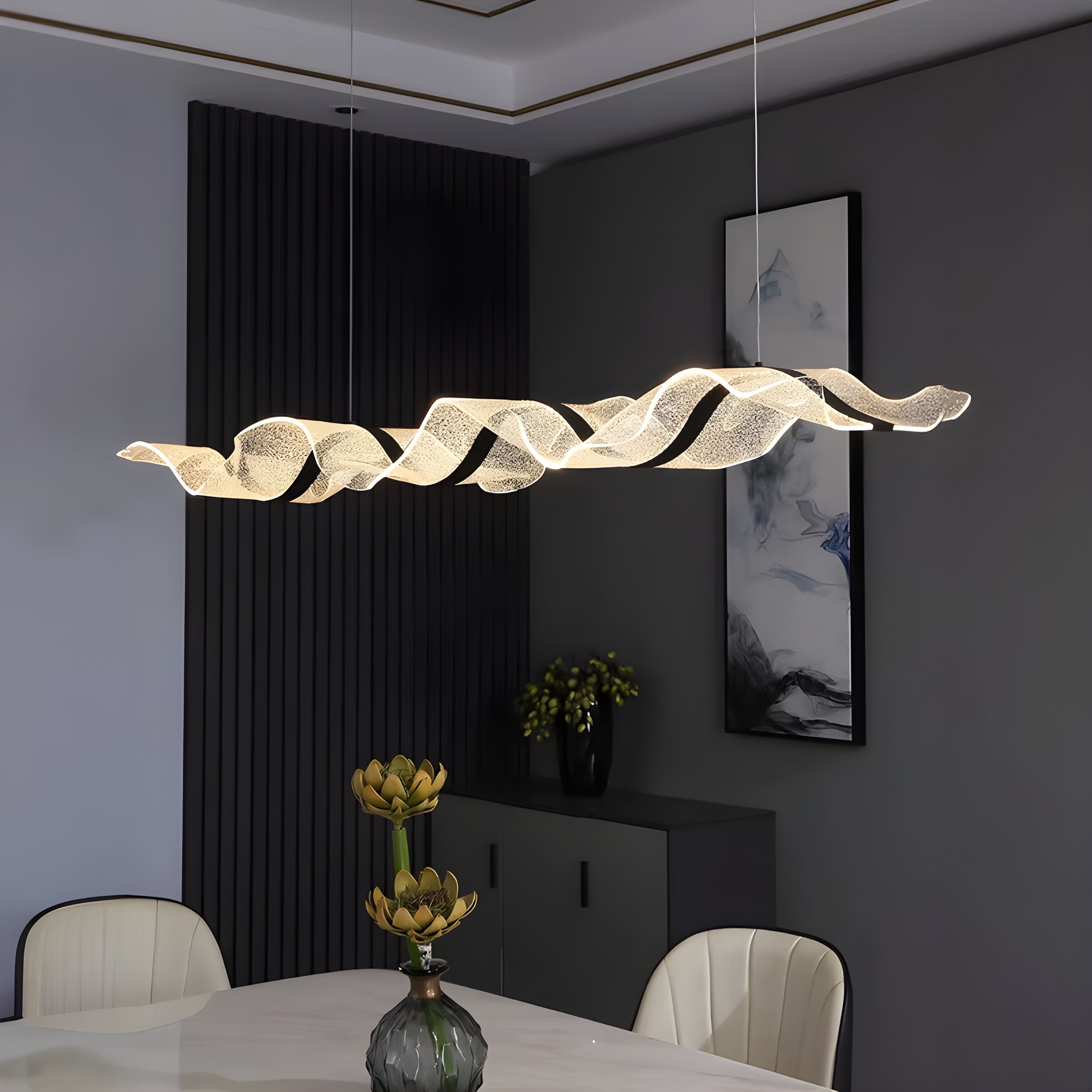 Modern LED Chandelier - Dimmable Wave Linear Pendant Light for Dining Room