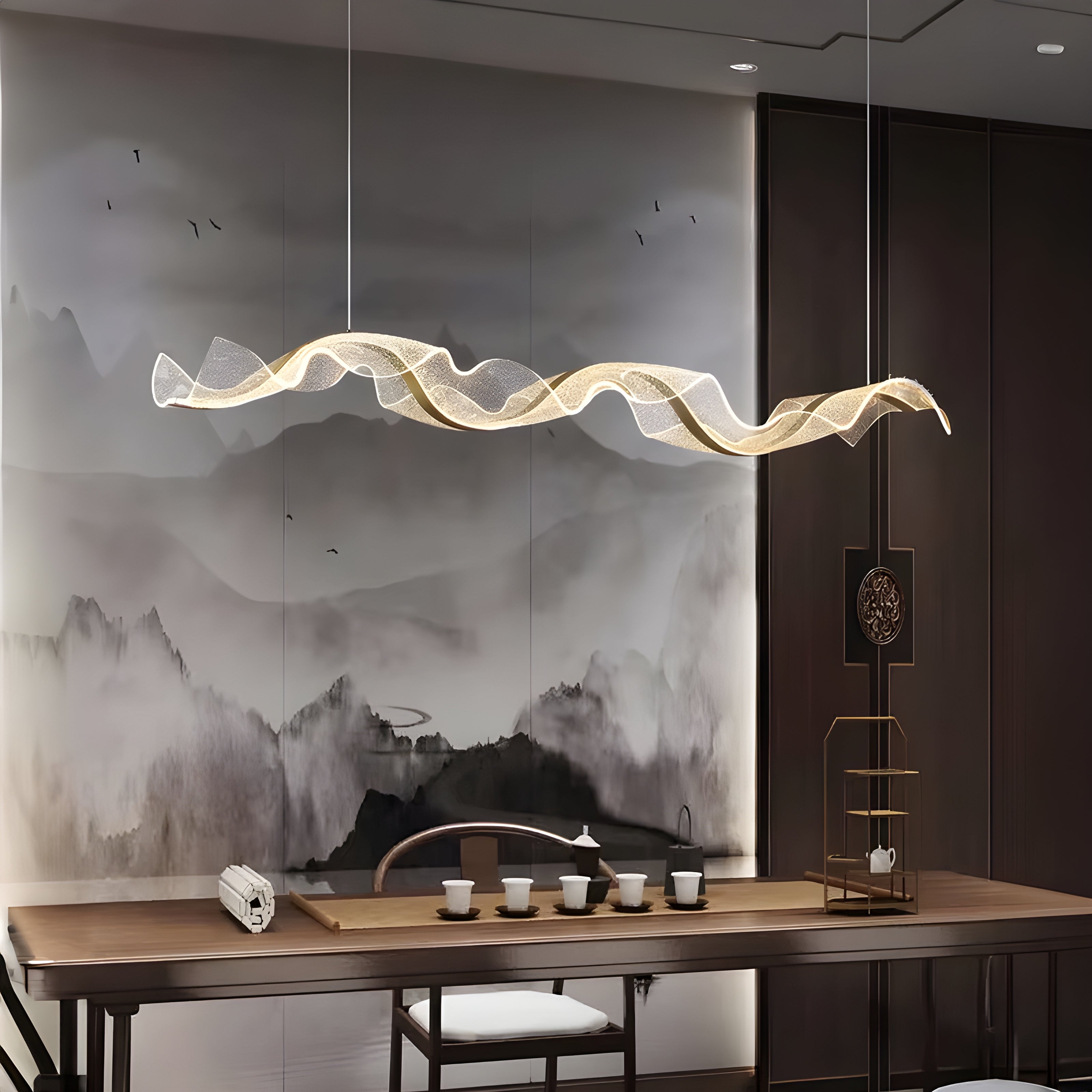 Modern LED Chandelier - Dimmable Wave Linear Pendant Light for Dining Room