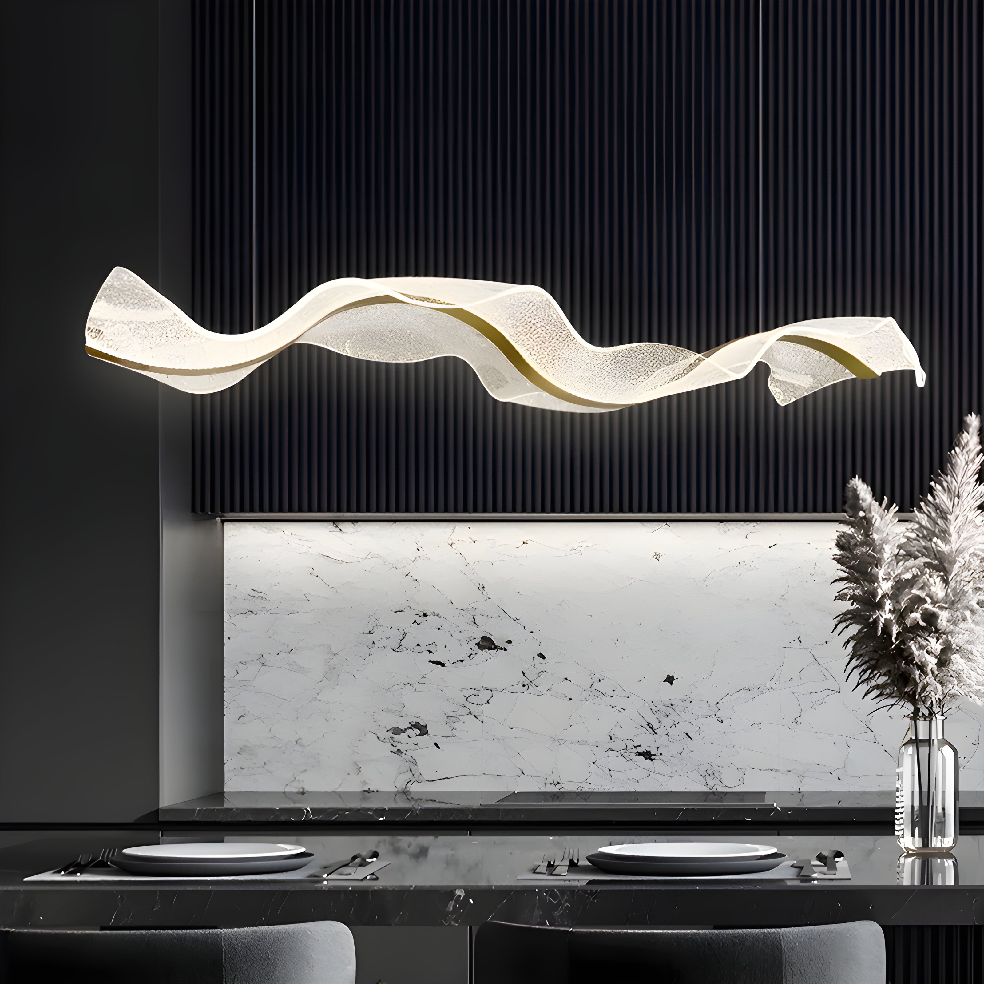 Modern LED Chandelier - Dimmable Wave Linear Pendant Light for Dining Room