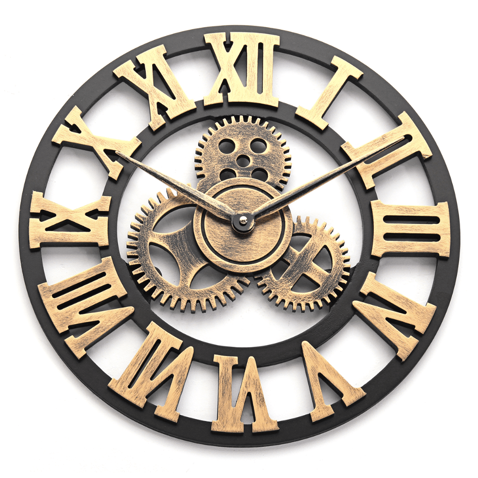Avalon Oversized Wall Clock - Industrial Steampunk Roman Numeral Gear Clock