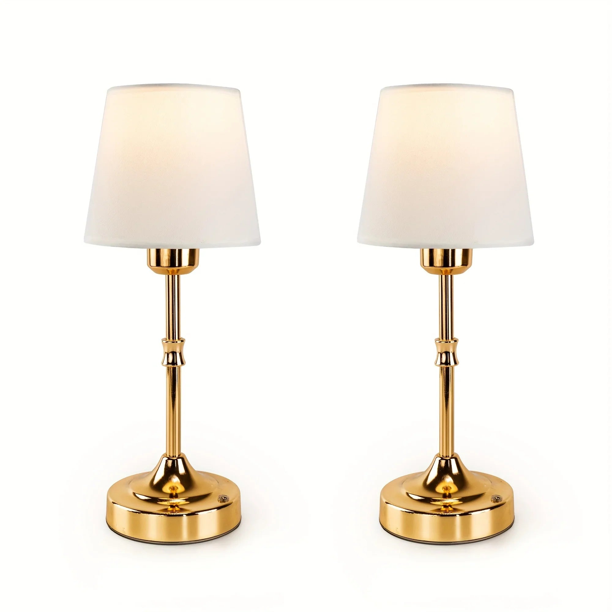 Modern Gold Table Lamp Set - Dimmable Bedside Lamps with Fabric Shade
