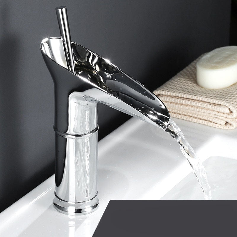 Antique Brass Waterfall Faucet - Single Handle Bathroom Vessel Sink Mixer Tap