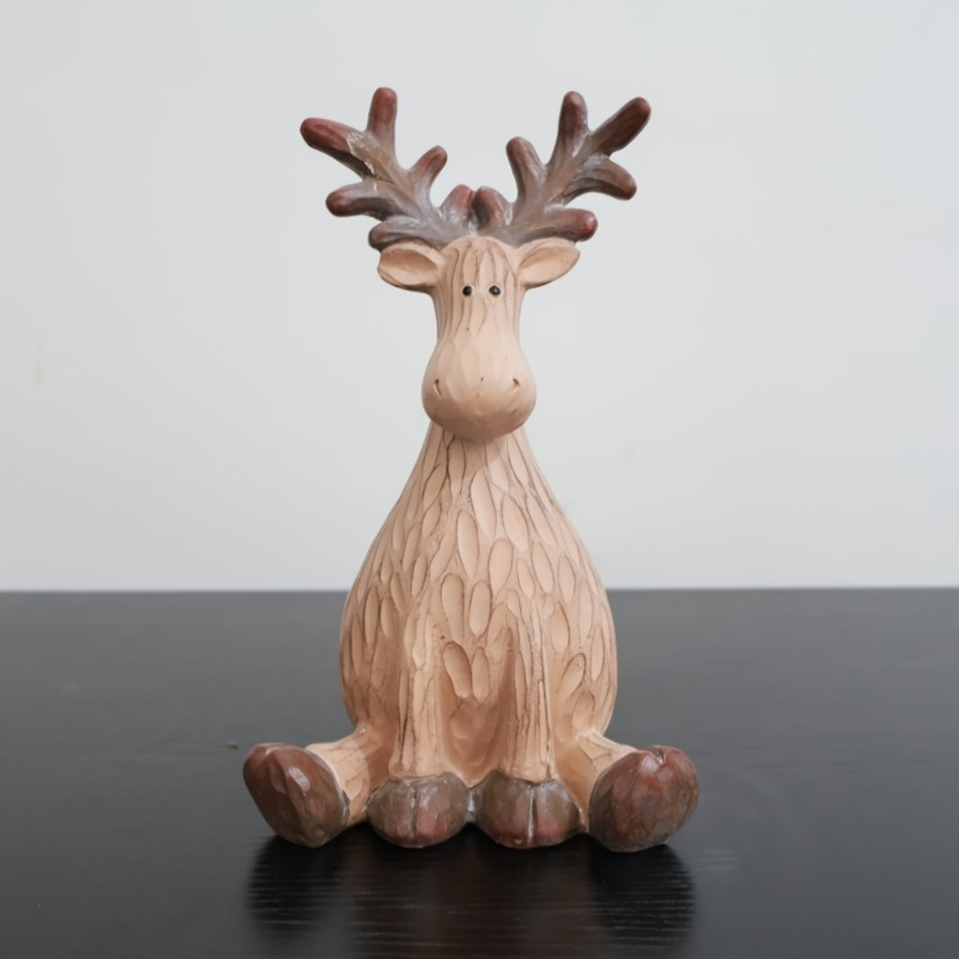 Christmas Resin Reindeer Figurine – Cute Holiday Reindeer Decoration
