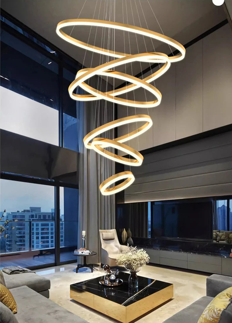 Orbitis Staircase Ring Chandelier – Modern LED Spiral Pendant Light