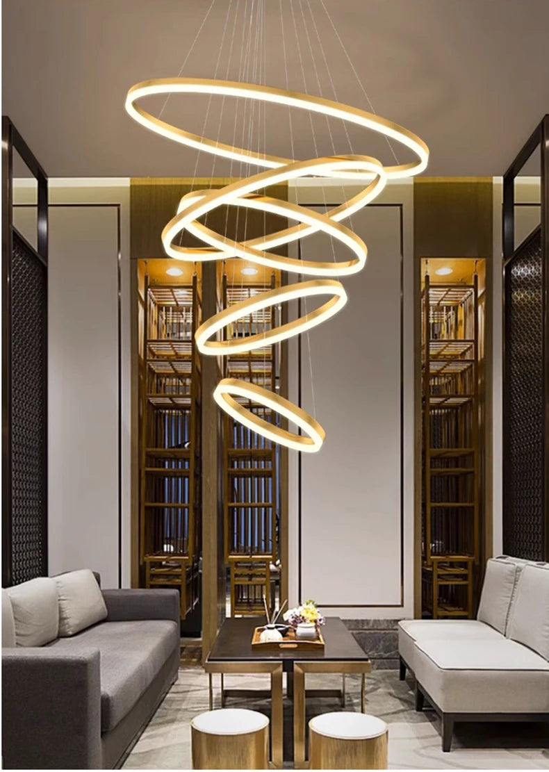 Orbitis Staircase Ring Chandelier – Modern LED Spiral Pendant Light