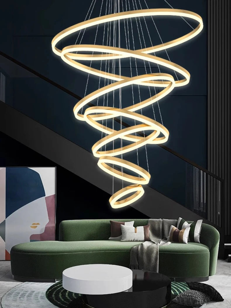 Orbitis Staircase Ring Chandelier – Modern LED Spiral Pendant Light