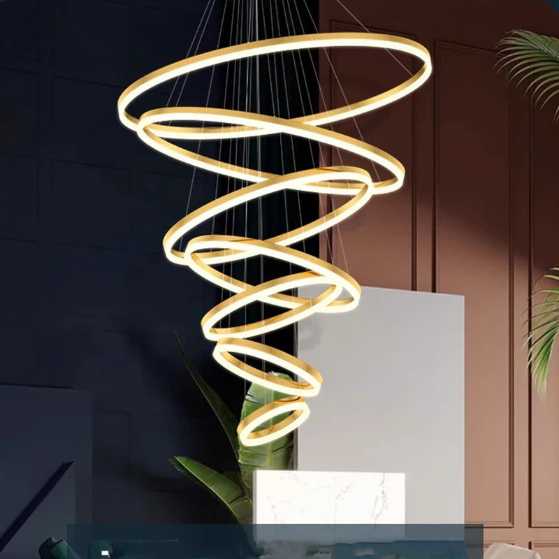Orbitis Staircase Ring Chandelier – Modern LED Spiral Pendant Light