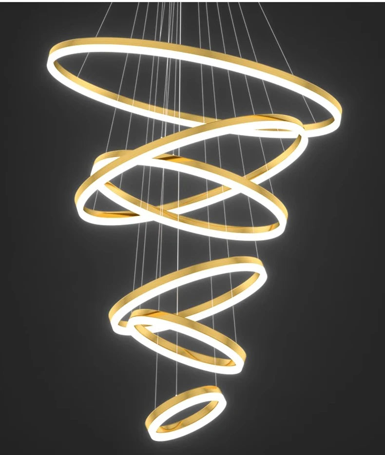 Orbitis Staircase Ring Chandelier – Modern LED Spiral Pendant Light