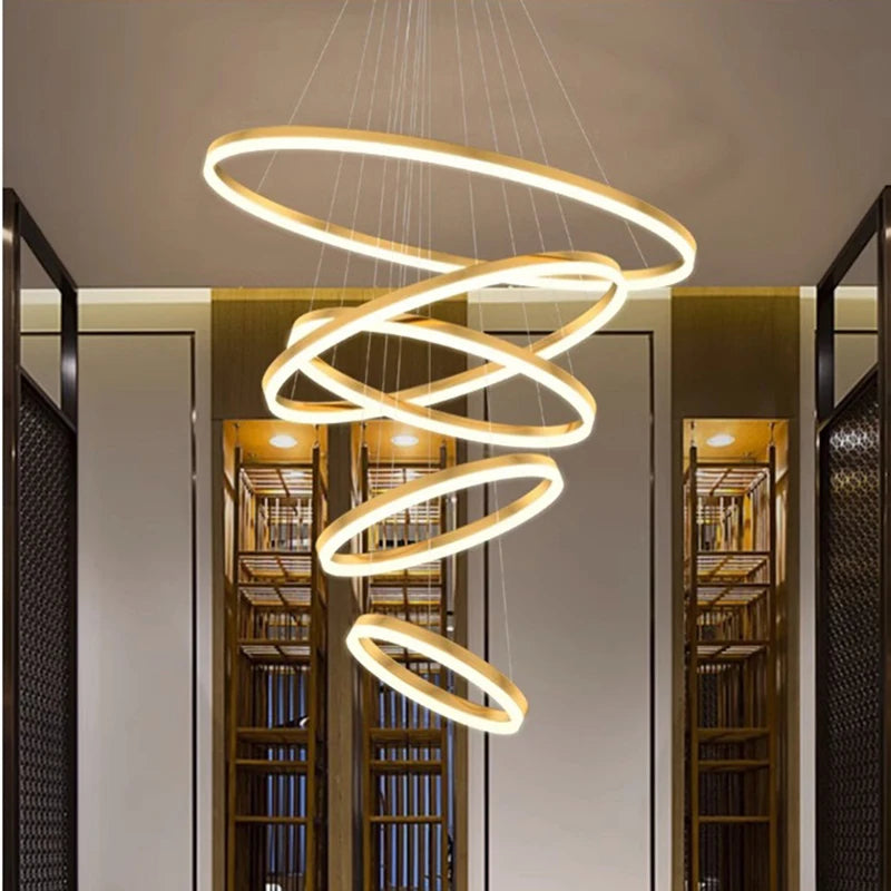 Orbitis Staircase Ring Chandelier – Modern LED Spiral Pendant Light