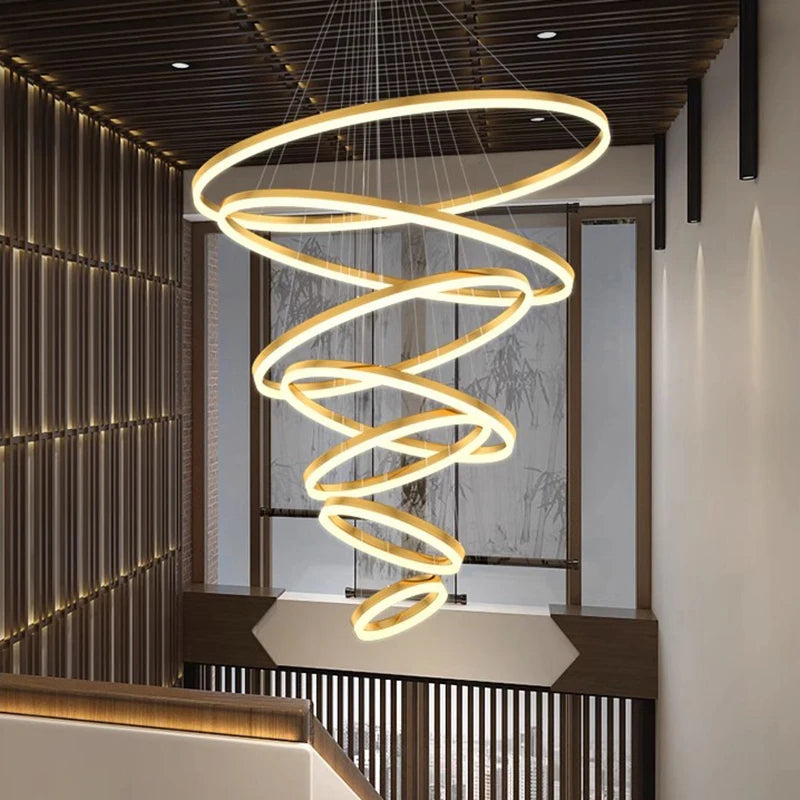 Orbitis Staircase Ring Chandelier – Modern LED Spiral Pendant Light