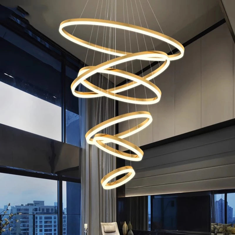 Orbitis Staircase Ring Chandelier – Modern LED Spiral Pendant Light
