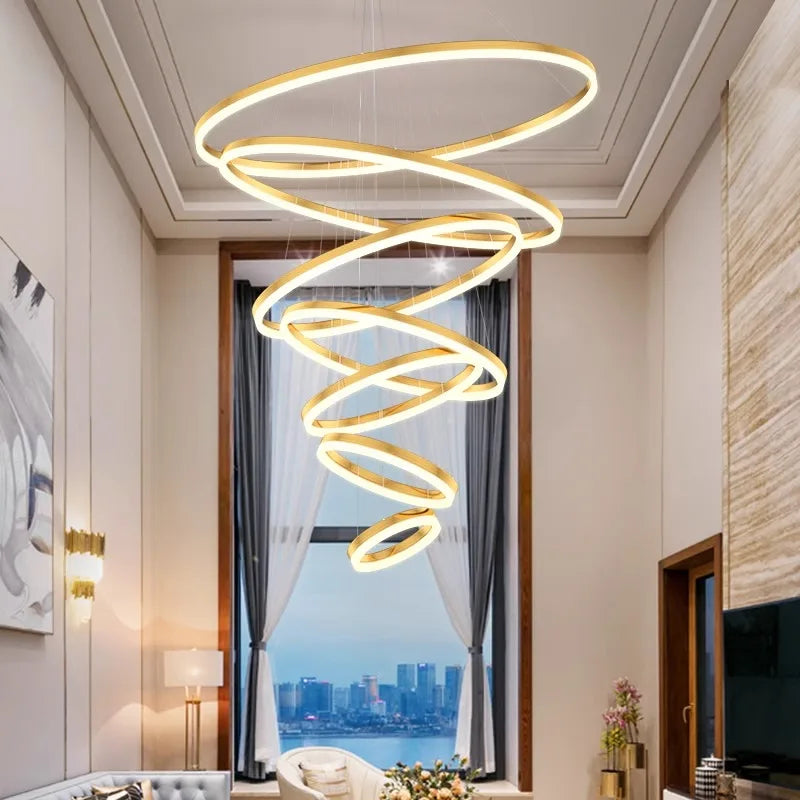 Orbitis Staircase Ring Chandelier – Modern LED Spiral Pendant Light