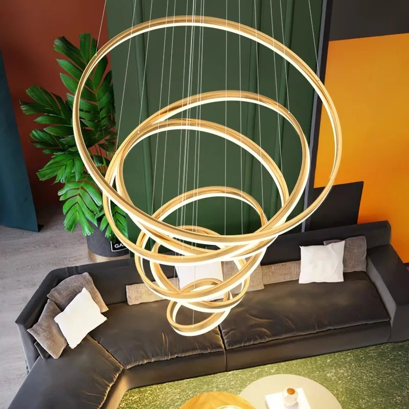 Orbitis Staircase Ring Chandelier – Modern LED Spiral Pendant Light