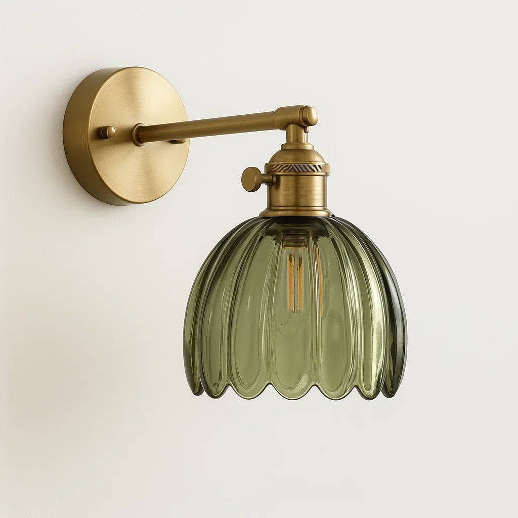 Luxury Retro Brass Tulip Wall Sconce - Vintage Fluted Glass Bedside Reading Light