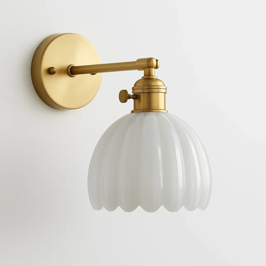 Luxury Retro Brass Tulip Wall Sconce - Vintage Fluted Glass Bedside Reading Light