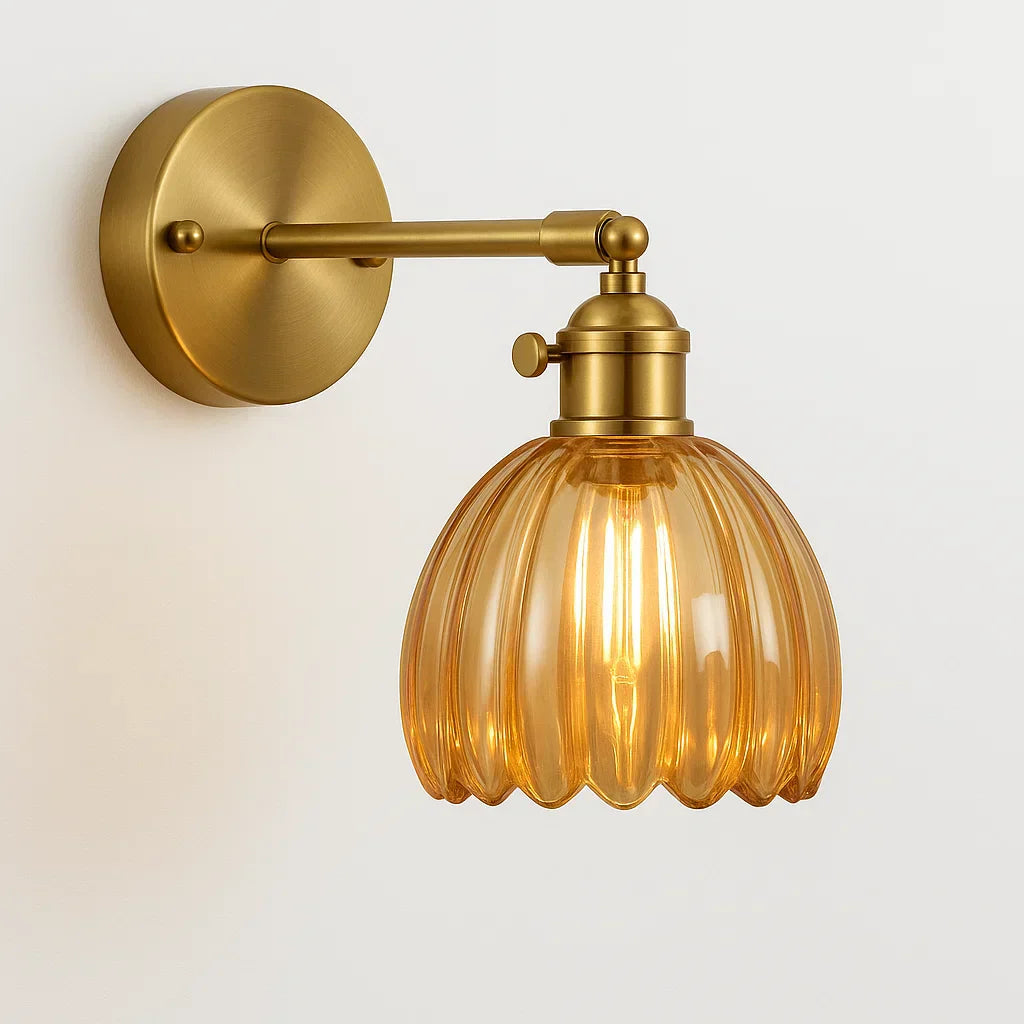 Luxury Retro Brass Tulip Wall Sconce - Vintage Fluted Glass Bedside Reading Light