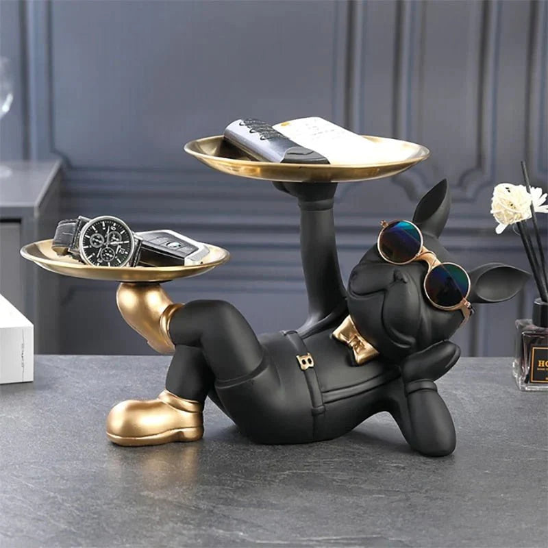 Luxury French Bulldog Statue Tray | Decorative Dog Figurine Valet Holder for Keys, Watches & Wallets