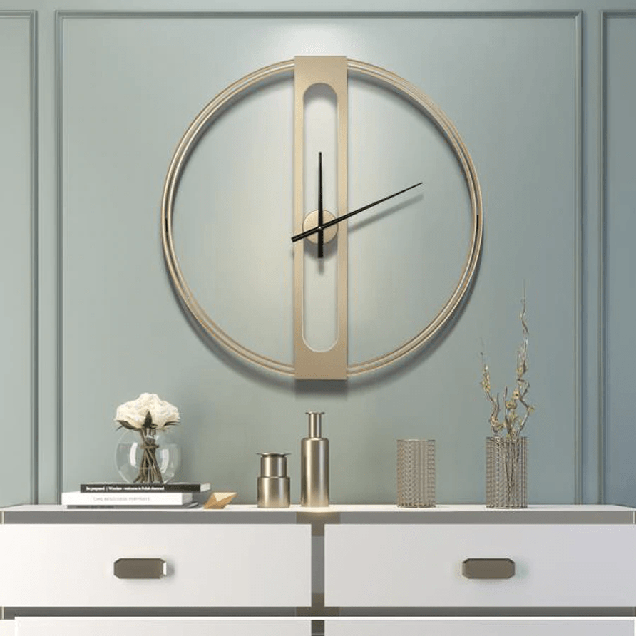 Golden Elegance Wall Clock – Modern Minimalist Metal Design with Silent Quartz Movement (50cm)