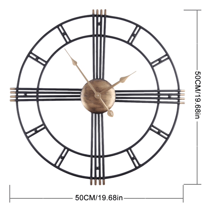 Imperialist Modern Industrial Wall Clock | Black & Gold Metal - Large Silent Clock