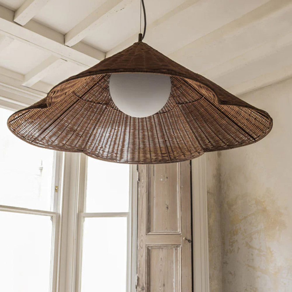 Rattan Woven Pendant Light Rustic Bohemian Farmhouse