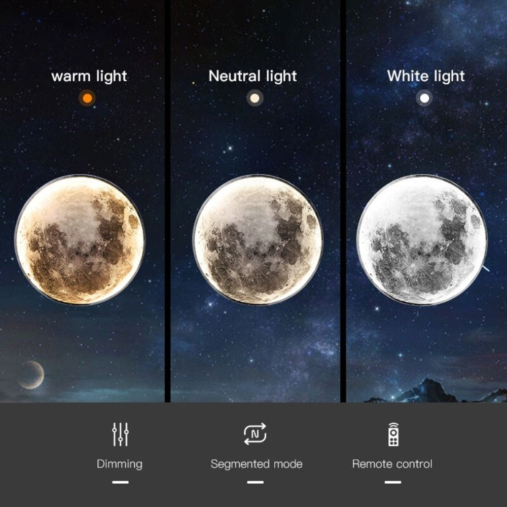 Realistic 3D Moon & Earth LED Wall Lamp - Dimmable Space Decor Ceiling Light