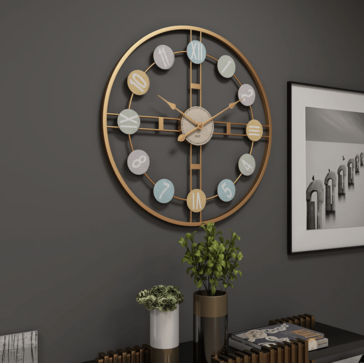 Modena Wall Clock – Modern Decorative Gold Frame Clock with Roman Numerals