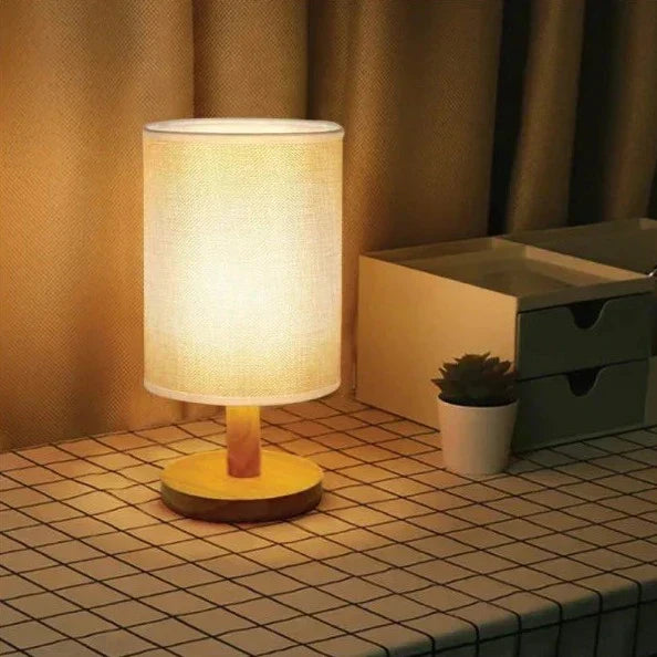 Modern Wood & Fabric Bedside Lamp - Dimmable 3-Color Temp USB Table Light