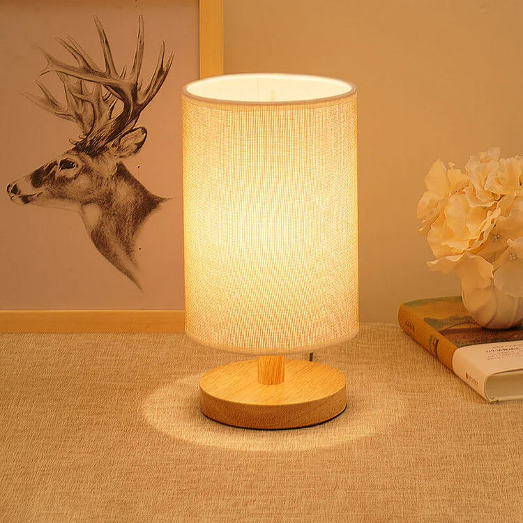 Modern Wood & Fabric Bedside Lamp - Dimmable 3-Color Temp USB Table Light