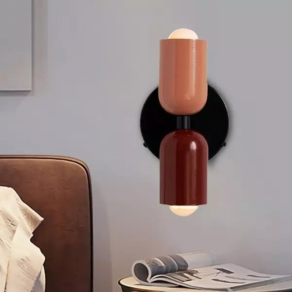 Modern Dual-Shade Wall Sconce | Black & Terracotta Color Block Fixture