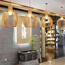 Handcrafted Wood Pendant Light - Rustic Natural Wood Ceiling Lamp for Dining Room